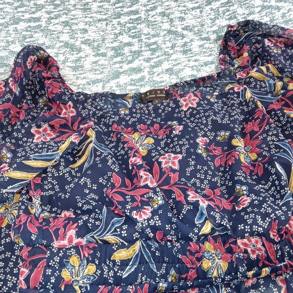 Trixxi Dress Womens Large Floral Square Neck Puff Sleeve Ruffle Boho Chiffon - Picture 13 of 16